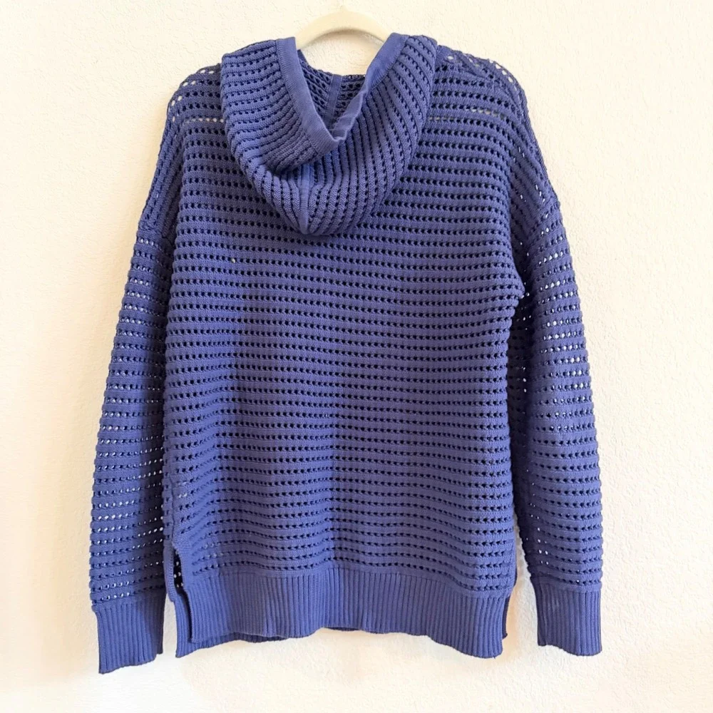 Kokun‎ Womens Blue 100% Cotton Open Knit Crochet Hoodie Sweater Small Periwinkle